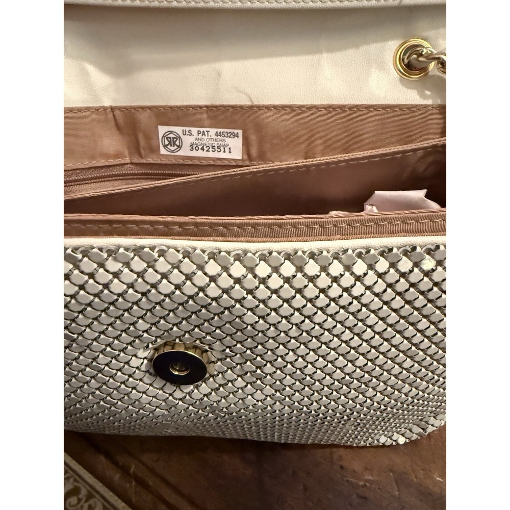 Vintage Whiting & Davis White Metal Mesh Purse Gold Chain Shoulder Bag 10.5" - Picture 4 of 15